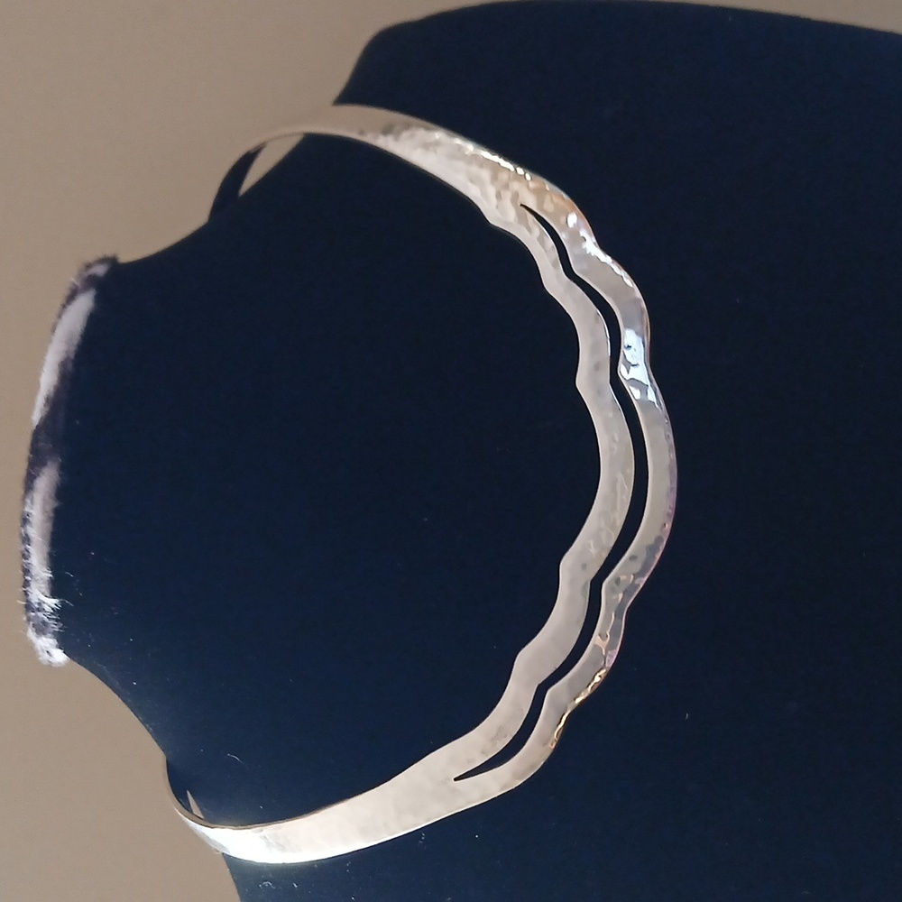 Vintage Wave Design Hammered Choker Necklace ATI Mexico Sterling 925